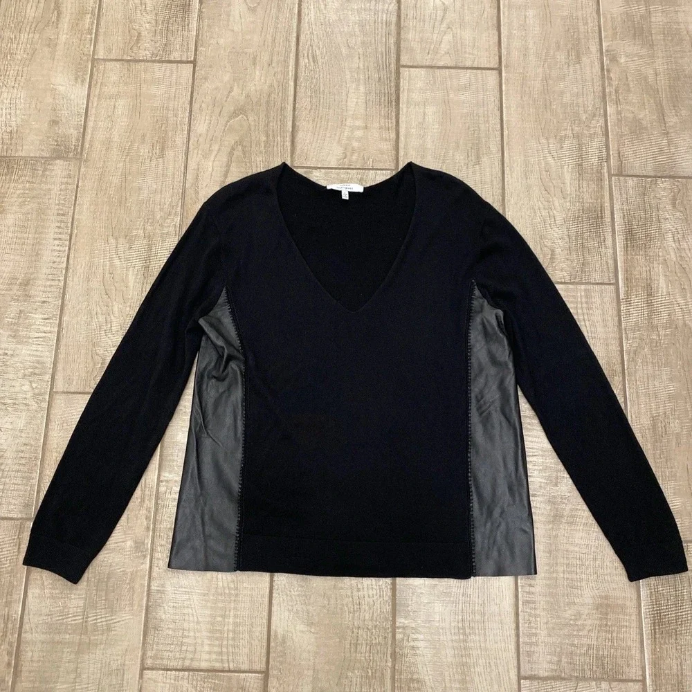 Robert Rodriguez Sweater L Black Silk Wool Leather Panels Quiet Luxury‎ Goth Top